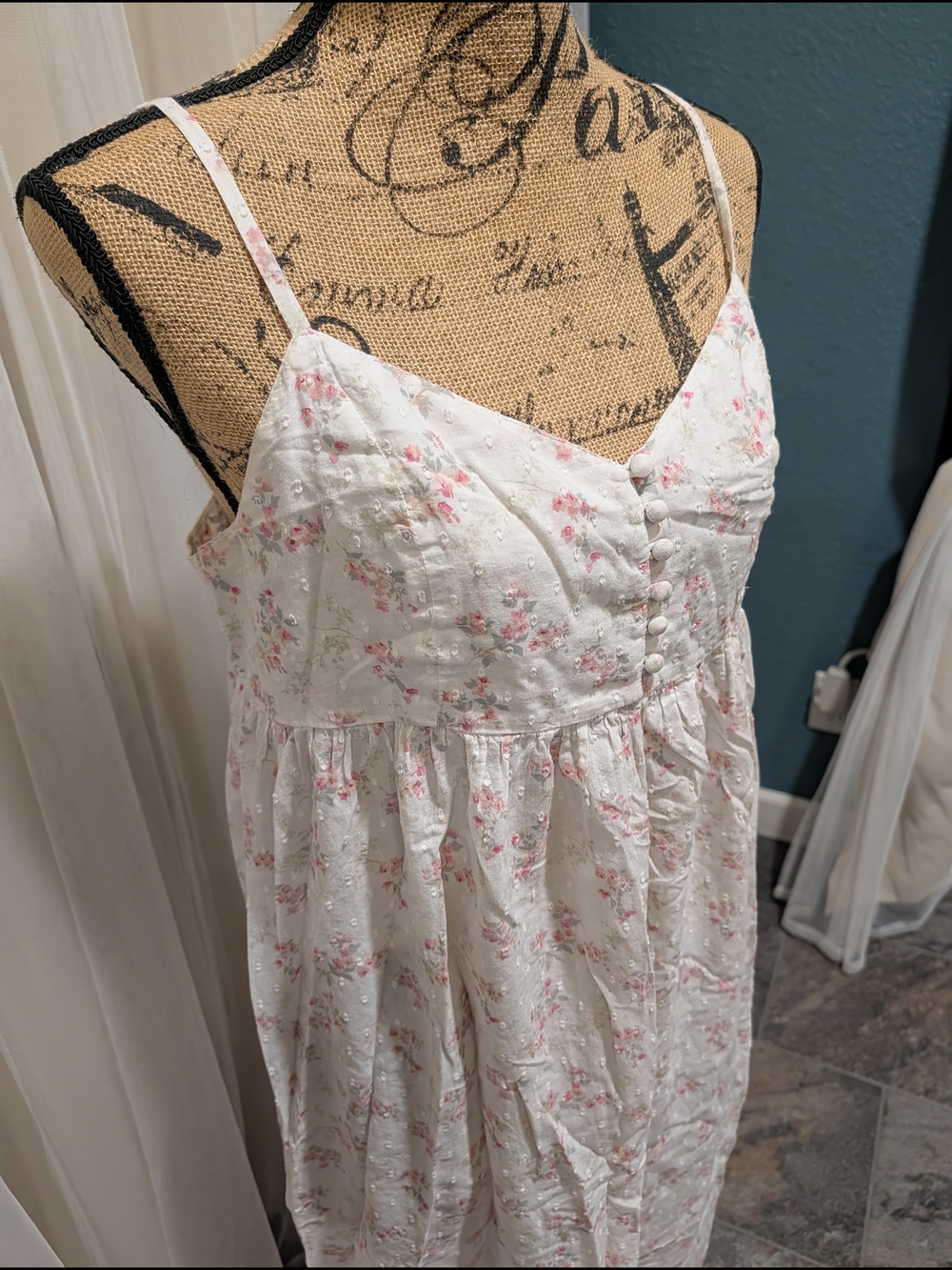 White Maxi Dress with Soft Pink Floral Print - Picture 7 of 8